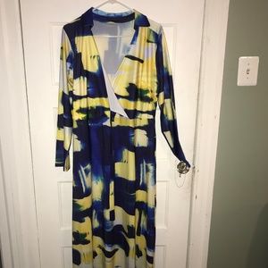 Dresses - Blue & Yellow Print Long Sleeve Wrap Dress 3/$35 Dresses - Blue & Yellow Print Long Sleeve Wrap Dress 3/$35